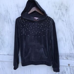 Juicy Couture Silver Studded Velour Pull Over Hoodie Sz S Black Y2k Bratzcore